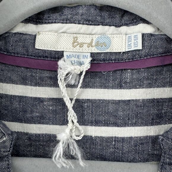 Boden Dress Womens 6R Gray Striped Linen Popover Button Up Knee Length Collared - Picture 2 of 15